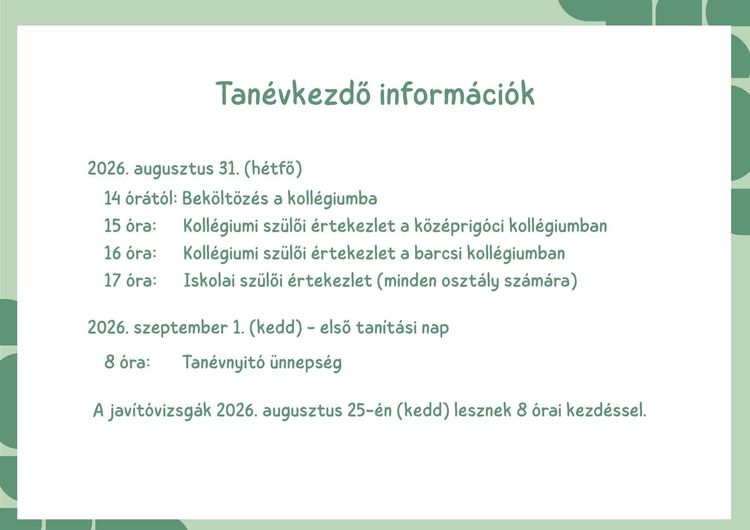 Tanévkezdési információk